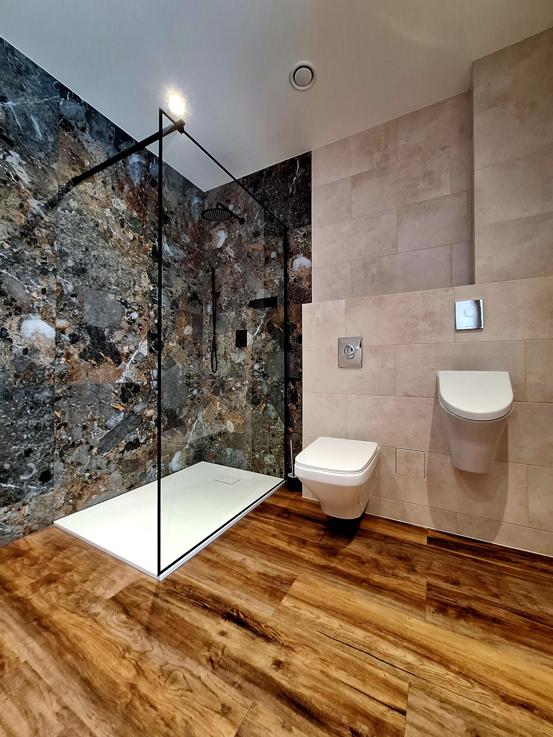 Dolna łazienka z kabiną walk-in i pisuarem